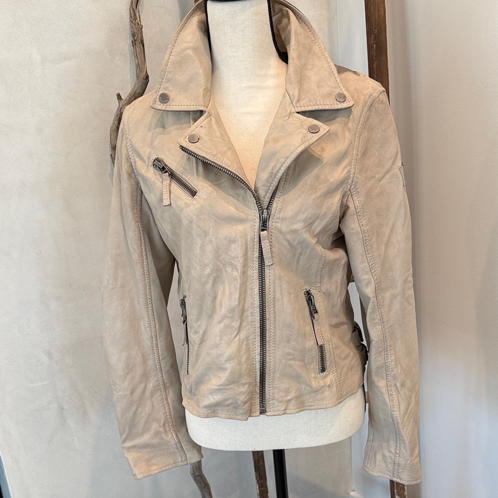 Women's Cream Leather Jacket